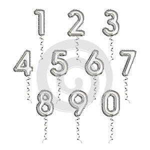 Set of Silver Numbers Made of Inflatable Balloons With Ribbons