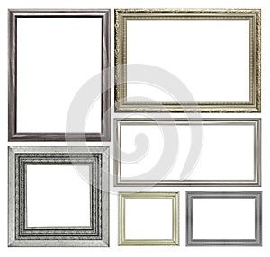 Set of silver picture frame isolated on white background