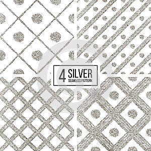 Set of silver seamless pattern grunge diagonal stripes and circle