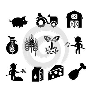 Set of simple black and white vector farming icons