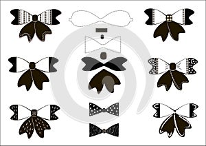 Set of simple bows in black and white vector illustration EPS 8