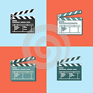 Set of Simple clapper board icon in flat style.