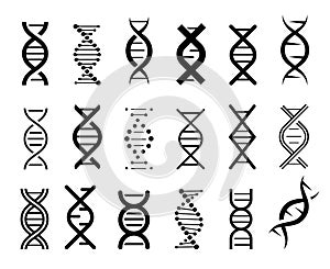 Set of simple dna symbols in black on a white background. DNA Icons vector.