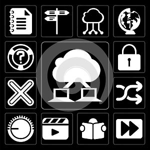 Set of Cloud computing, Fast forward, Reading, Video player, Vol