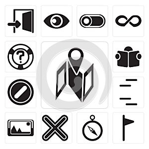Set of Map, Flag, Compass, Multiply, Picture, Lines, Forbidden,