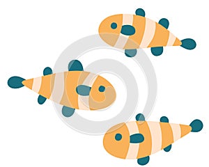 Set of simple fish cloun with fins.