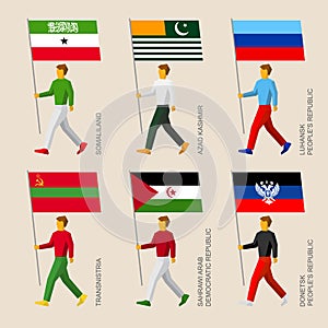 Set of simple flat people with flags of disputed territories