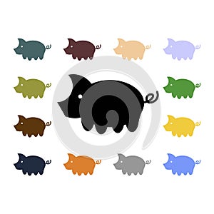 Set of simple flat vector pig icons