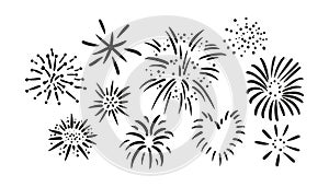 Set of simple hand drawn fireworks