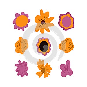 Set of simple hand drawn vector flowers for Dia de Los Muertos, traditional Mexican Halloween decoration