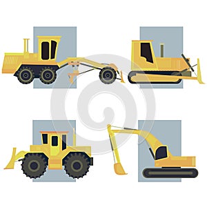 Set of simple icon of heavy machines.