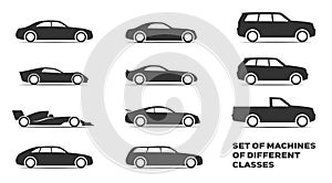 Set of simple icons for cars of different classes