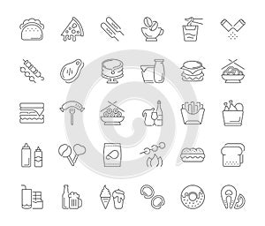 Set of Simple Icons of Fast Food.