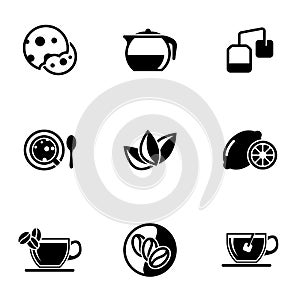 Set of simple icons on a theme Biscuits, tea, drink, coffee, lemon, lime, vector, set. White background