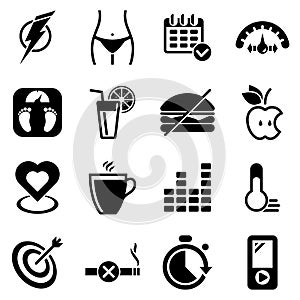 Set of simple icons on a theme Diet, sport, health