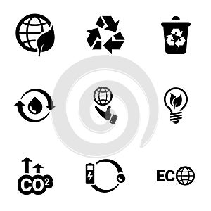 Set of simple icons on a theme Ecology, cleanliness, energy, vector, set. White background