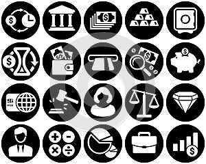 Set of simple icons on a theme Finance, money, bank, vector, design, collection, flat, sign, symbol,element, object, illustration