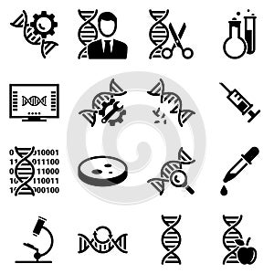 Set of simple icons on a theme Genetics, medicine, research, vector, design, collection