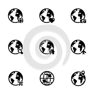 Set of simple icons on a theme Globe earth, vector, design, collection, flat, sign, symbol,element, object, illustration, isolated