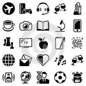 Simple vector icons. Flat illustration on a theme Hobbies, entertainment