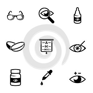 Set of simple icon on a theme Optometry, vector, design, collection, flat, sign, symbol,element, object, illustration, isolated. photo