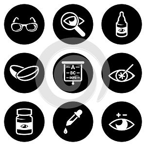 Set of simple icons on a theme Optometry, vector, design, collection, flat, sign, symbol, element, object, illustration, isolated. photo