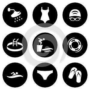 Set of simple icons on a theme Pool, vector, design, collection, flat, sign, symbol,element, object, illustration, isolated. White