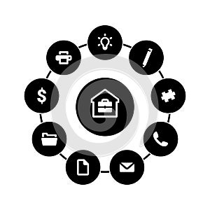 Set of simple icons on a theme Remote work, vector, design, collection, flat, sign, symbol,element, object, illustration, isolated