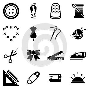 Simple vector icons. Flat illustration on a theme sewing equipment and needlework