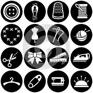 Set of simple icons on a theme sewing equipment and needlework, vector, design, collection, flat, sign, symbol,element, object,