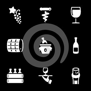 Set of simple icons on a theme Wine, alcoholic drink, storage, drink , vector, set. Black background