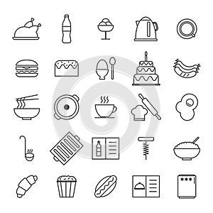 Set of Simple kitchen, food nad drink icons in trendy line style isolated on white background for web apps and mobile concept.