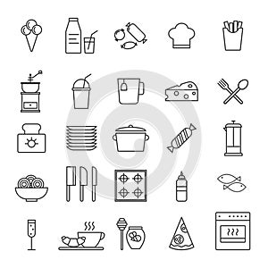 Set of Simple kitchen, food nad drink icons in trendy line style isolated on white background for web apps and mobile concept.