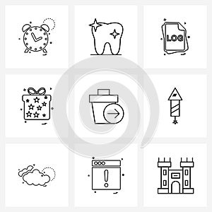 Set of 9 Simple Line Icons of arrow right, gift, file, gift box, log