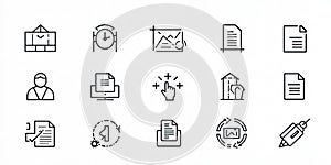 Set of Simple Line Icons for Document Management and Workflow