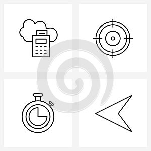 Set of 4 Simple Line Icons for Web and Print such as accounting, watch, aim, target, cursor