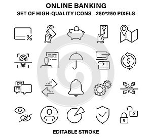 A set of simple linear online banking icons for applications