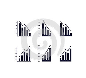 Set of a simple logo, icons. The graph of the fall and growth of the top, the crisis and the way out of the crisis. Business,
