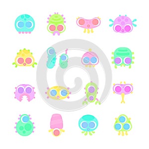 Set of simple minimal flat monster characters