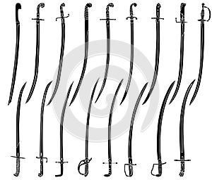 Set of simple monochrome images of saber swords.