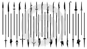 Set of simple monochrome images of spears and halberds.