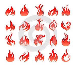 Set of simple red fire icons