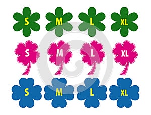 Set of simple size clothing label isolated or clothing fabric ribbon label in flat style or garment tags symbols.