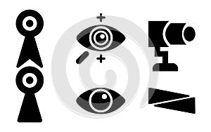 Set of simple solid black icons for security and vision.