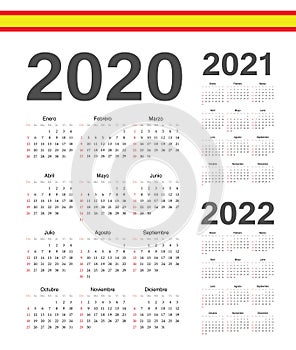 Set of Spanish 2020, 2021, 2022 year vector calendars photo