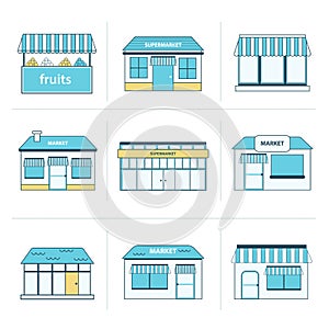 Set of simple store building icons