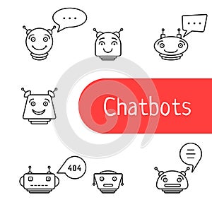 Set of simple thin line chatbot icon