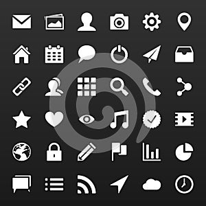 Set simple vector icons for media applications phone, website.