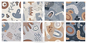 Set of simple vector seamless patterns. Abstract geometric shapes and spots.