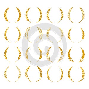 Set of simple wheats ears icons and wheat logo design elements for beer, organic fresh food corn farm, bakery themed